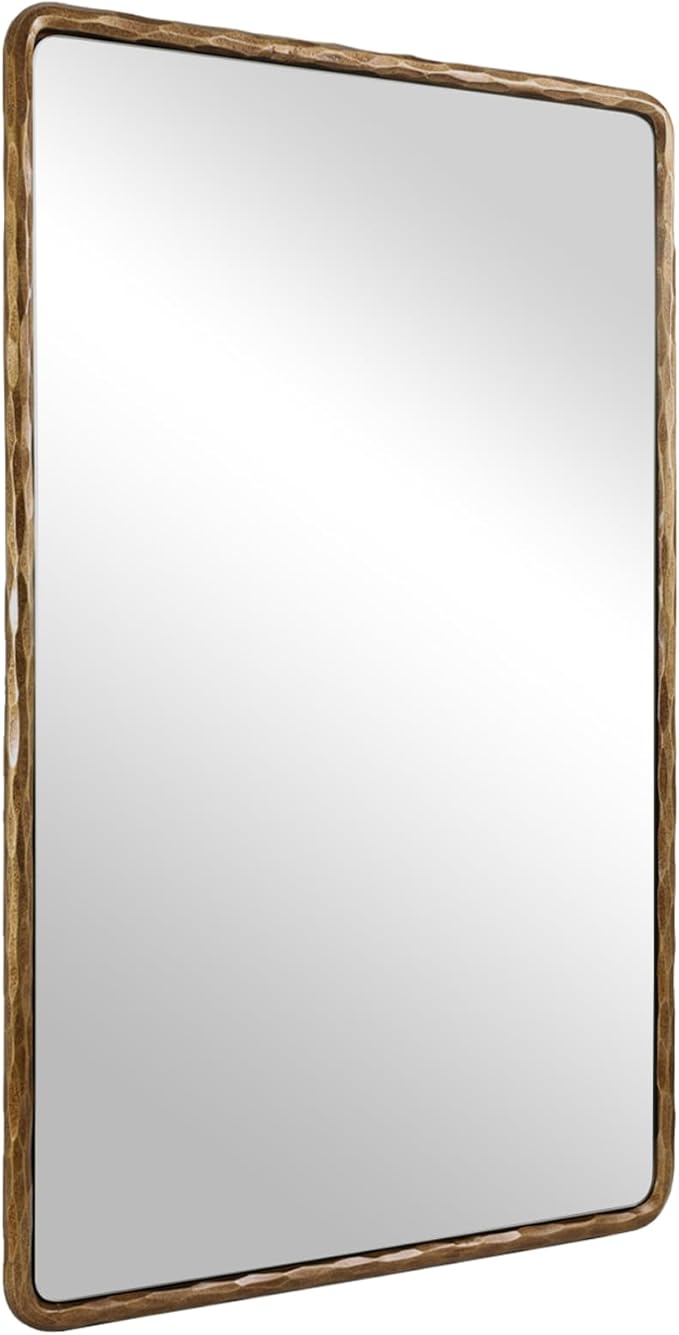 ANDY STAR Hand-Forged Gold Bathroom Mirrors for Wall, 22x30 Inch Vintage Solid Steel Metal Frame Bathroom Vanity Mirror, Antique Rounded Rectangle Wall Mirror, Hangs Horizontally or Vertically