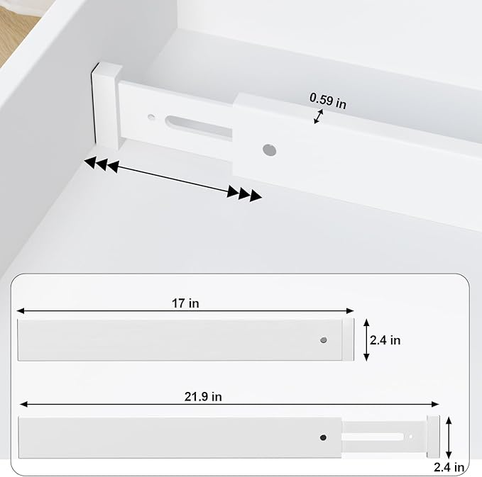 Ruichang Bamboo Kitchen Drawer Divider 4 Pack,17-22" Adjustable Utensil Drawer Organizer for Dresser Bathroom Bedroom,White