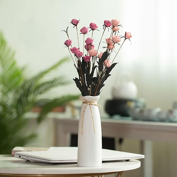 White Ceramic Vase-Flower Vase Dried Flower Vase for Modern Home Decor, Fit for Foyer Living Room Fireplace Bedroom Kitchen,Decent Gift, 8.27" H