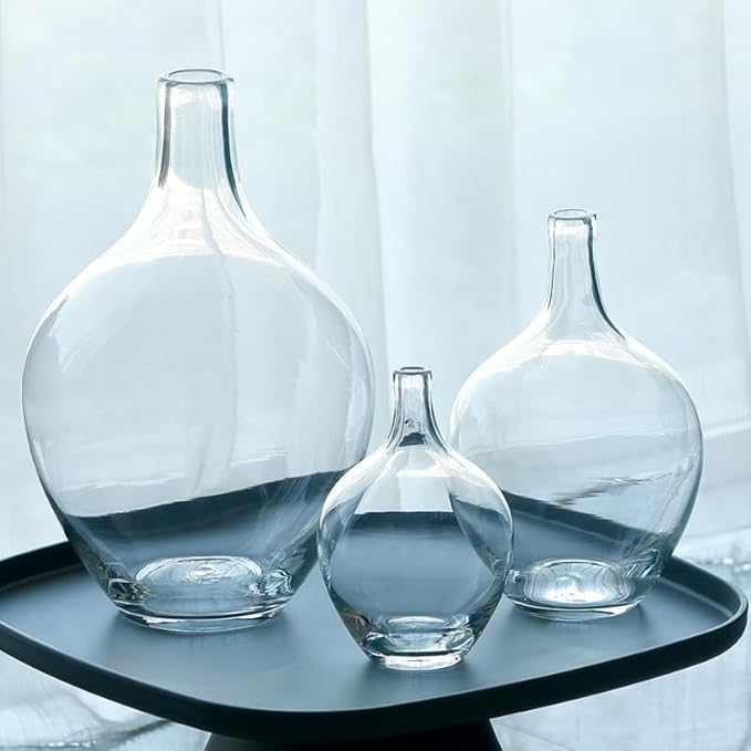 Large Glass Vase for Floor, 15" Tall Clear Glass Floor Vase for Pampas Grass and Long Stem Flowers, Big Glass Vase Decor for Living Room Bedroom, Clear Vase