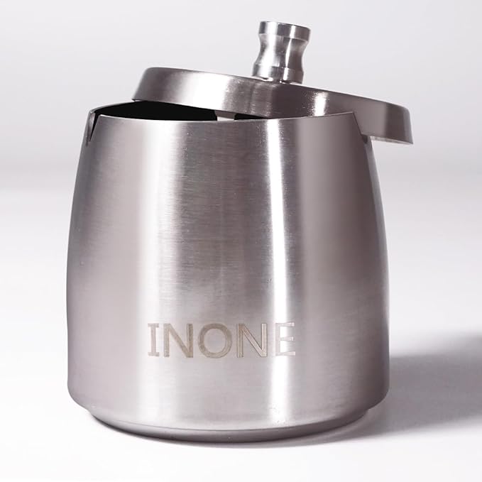 INONE Extra Large Ashtray with Lid for Cigarette, Stainless Steel Smokeless Odorless Windproof Ash tray for Home Office Tabletop Outside Patio Outdoor Balcony(4.72''x3.93''x4.33'')