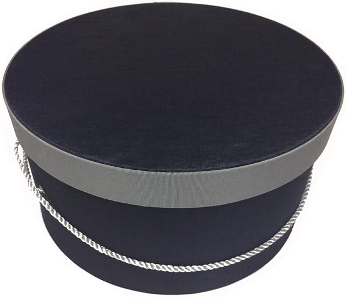 Sarah's Hat Boxes Classic Black/Gray Hat Box – 14.75" x 7.5" (Dia. x Ht.) Handmade in USA – Odorless Non-Toxic Adhesive, Cording Handle – Premium Storage for Hats & Accessories