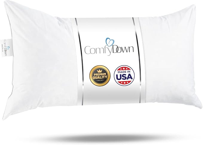 ComfyDown Decorative Throw Pillow Insert, Down and Feather Fill, 100% Cotton Cover, 233 Thread Count - Made in USA (12 X 32)