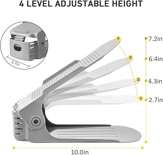 Shoe Slots Organizer 20 Pack - Shoe Stackers for a Pair of Shoes, Shoe Storage Shoe Space Savers 50%, 4 Levels Adjustable Thickening expandable Shoe Rack Holders Shoe Organizer for Closet, Grey