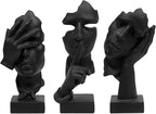 aboxoo 3 Pcs Thinker Statue, Silence is Gold Abstract Art Figurine, See No Evil Hear No Evil Speak No Evil Statues, Modern Resin Sculptures Decor for Living Room, Home, Office Study (Black)