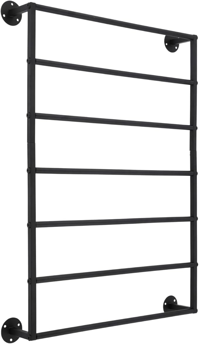 7-tier Wall Mounted Scarf Rack, Scarf Display Rack, Towels Storage Rack, Commercial Hijab Scarf Holder Organizer Space Saving for Retail Stores, Boutiques, Home (Black, 7 Tiers)