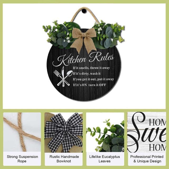 Retro Kitchen Decor,Kitchen Rules Rustic Round Wooden Sign,For Home, Office, Store Or Restaurant
