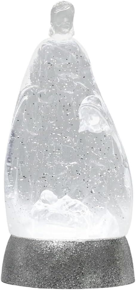 Nativity Snow Globe Holy Family Lighted Snowglobe Lantern with 6H Timer, Battery Operated Nativity Water Globe, White Nativity Scene Religious Decor Gift for Prayer Room, Church, Tabletop, Home Décor