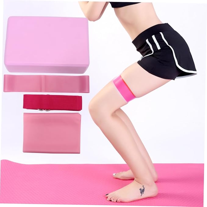 Mipcase 1Set Yoga Tool Kit Stretch Band Latex Pull Towel Resistance Ring Yoga Brick for Home Gym Workouts Pink Lightweight Convenient for Easy Use