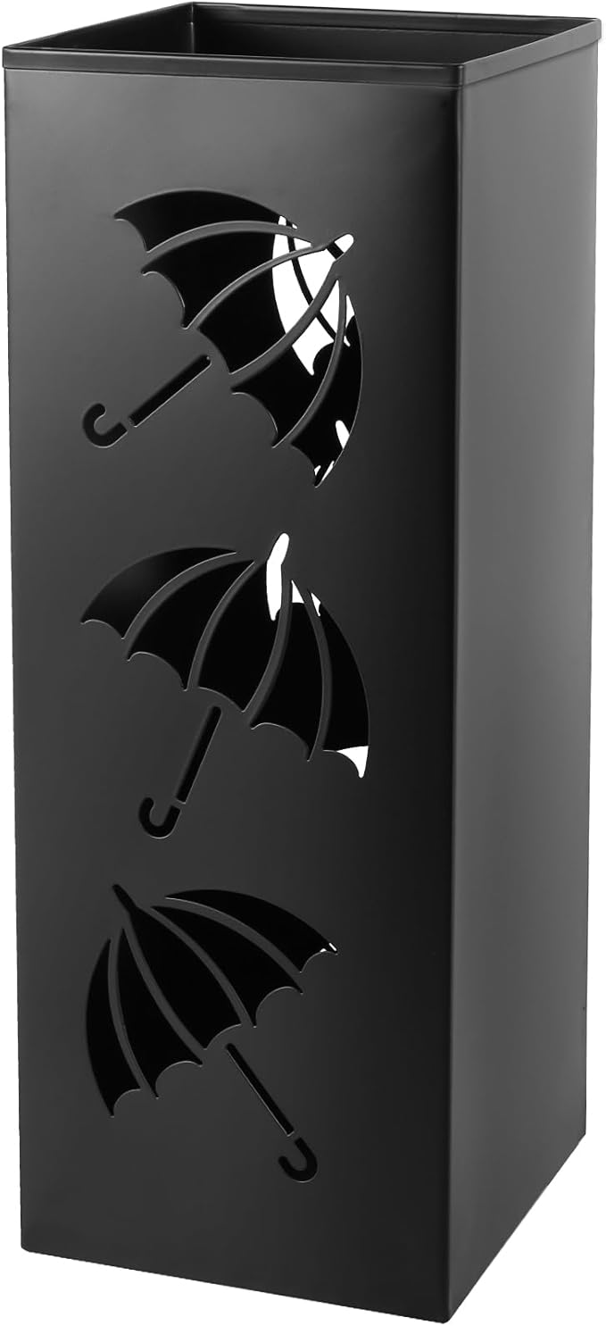 Metal Umbrella Holder, 16.5x6.3x6.3inch Square Free Standing Umbrella Rack Decorative Umbrella Holder Bin Multipurpose Walking Sticks Holder for Umbrella Cane Entryway Home Office (Style B)