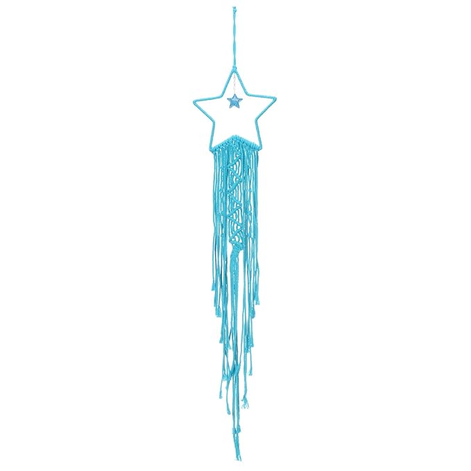 MECCANIXITY Macrame Dream Catchers, Sky Blue Handmade Star Design Woven Cotton Dream Catcher Wall Hanging for Home Bedroom Decoration Ornament Craft Gift