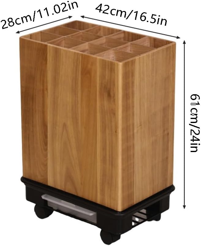 zktoermn Square Umbrella Stand Rack with Wheels, Wooden Umbrella Organizer Bin, Retro Indoor Umbrella Holder for Entryway, Office, Home(Natural,42x28x61cm)