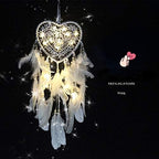 Skreened Christmas Lights，Fashion Handmade LED Light Dream Catcher with Feather Love Heart Dream Catcher Night Light Home Bedside Wall Hanging Home Party Wedding Decoration Gift (White)