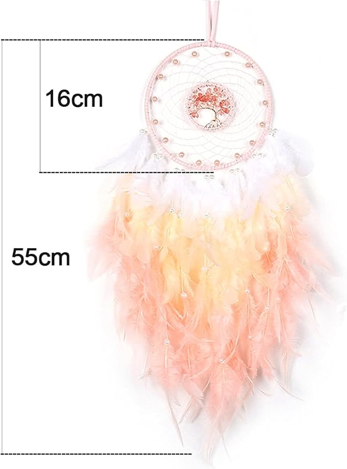 Dream Catcher, Handmade Dreamcatcher with Healing Crystal Stone, Tree of Life Dream Catchers Hanging Ornament for Home Bedroom Birthday Party, Perfect Craft Gift for Kids… (Pink)