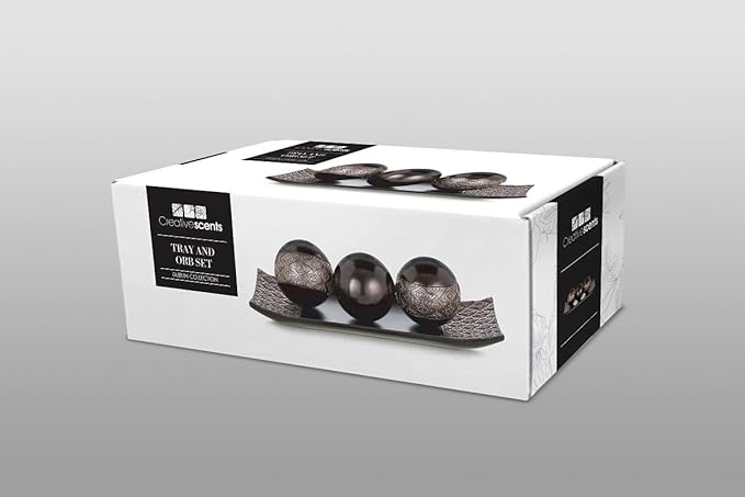 Creative Scents Dublin Brown Tray and Ball Set - Living Room, Entry Table Decor Centerpiece Table Decorations - Decorative Tray for Dining Room, Accent Decor Bowl for House Decoration
