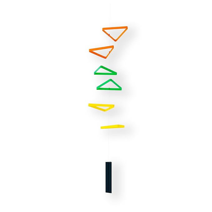 Tri-Tone Harmony Mobile: A Vibrant Orange, Green, and Yellow Hanging Décor with Six Dynamic Triangles
