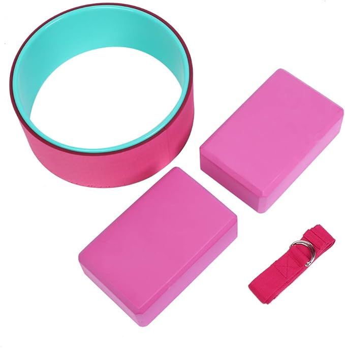 Yoga Wheel Set, 4 in 1 Yoga Wheel Yoga Block Yoga Stretch Belt Strap,Perfect Yoga Accessory for Stretching Massage and Improving Backbends Back Pain, Yoga Starter Kit for Beginner