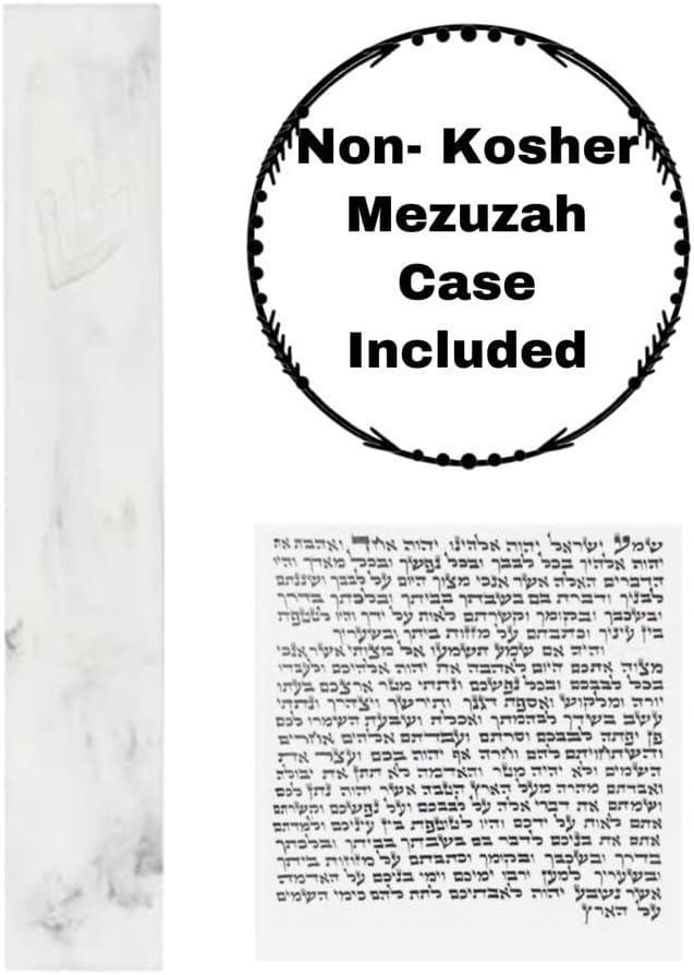 A&S Mezuzot Modern Concrete Mezuzah Case with Scroll, Easy Peel and Stick Mezuza (Marble, 7 Inches)
