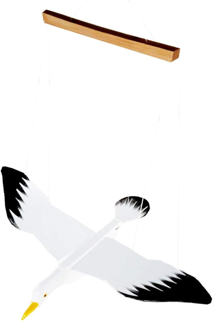WitnyStore 18" White Black Seagull Wooden Flying Bird Mobile Kinetic Hanging Sculpture for Adult Collectors Handcrafted Room Decoration Display Art Dynamic Overhead Ornament