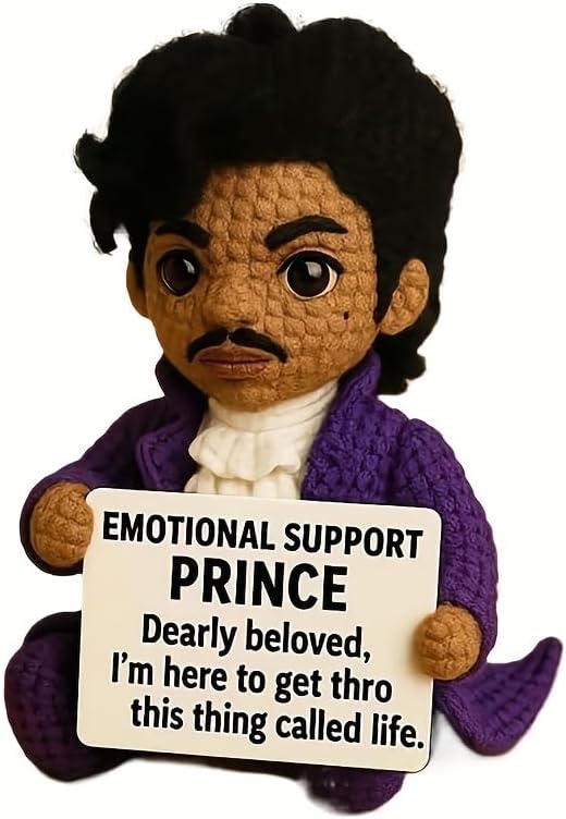 Handmade Crochet Prince Doll, Emotional Support Prince for Music Lovers, Positive Affirmation Desk Companion, Unique Commemorative Gift for Adults (Style A)