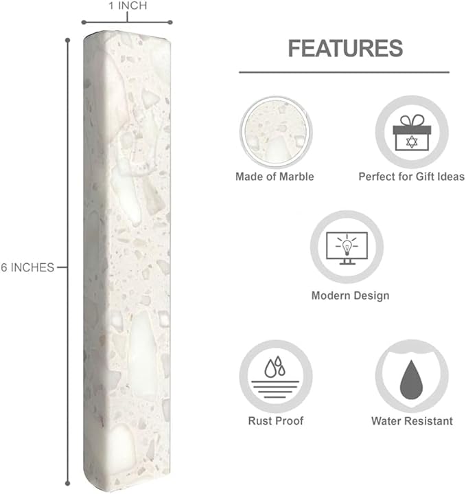 A&S Mezuzot Quartz Mezuzah Case with Engraved Shin Design Easy Peel and Stick Judaica Door Mezuza (Terrazzo Marble, 6 Inches)