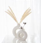 CEMABT White Donut Vase Hollow Ceramic Vase for Flowers Handmade Minimalist Boho ins Style Modern Home Decor for Wedding Dinner Table Party Living Room Office Bedroom(S)