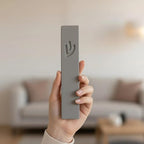 SURI Mezuzah for Door – 6 Inch Light Gray Concrete Mezuzah Case with Printed Scroll, Self-Stick Jewish Entry Design, Fits a 5 Inch Scroll, Gift Box Included