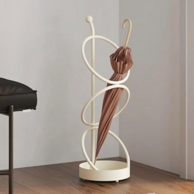 Metal Umbrella Stand at The Entrance, Freestanding Circular Umbrella Holder with Space for Canes and Walking Sticks. Ideal for Hotels, Entryways, Offices, and Hallways，25X10inches (White)