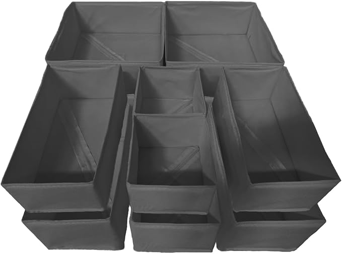 Drawer Organizer Clothes,12Pcs Dresser Drawer Organizers Foldable Closet Organization and Storage Dividers for Clothing,Underwear, Sock, Baby Closet Organizer (Grey)