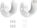 2 Packs Stainless Steel Closet Rod End Supports 1 Inch Wardrobe Bracket Heavy Duty Closet Pole Sockets Flange Rod Holder, U-Shaped with Screws, White