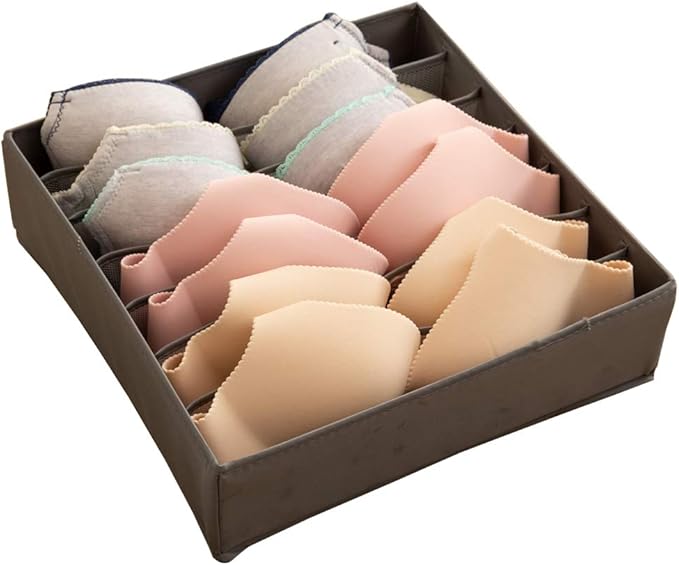 ALYER Collapsible Bra(A-C Cup) Drawer Organizer,Durable Cloth Storage Box Bins Dividers for Panties,Underwear,Socks,Lingerie(Gray-7 Cells)