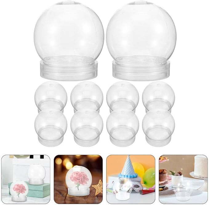 DIY Snow Globe Water Globe: 4 Inch Plastic Christmas Snow Balls Kit with Screw Off Caps - Fillable Display Balls Keepsake Sphere for DIY Crafts Home Decor, 10pcs