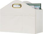 Magazine Holder PU Leather Magazine Rack Floor foldable Magazine Basket Organizer Newspaper Storage Bin Document File Holder for Home Office - white