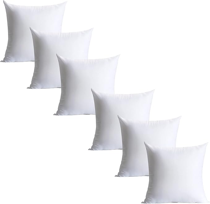 18 x 18 inches Pillow Inserts, Set of 6 Hypoallergenic Brushed Microfiber Liner Down Alternative Filled Square Cushion Throw Pillow