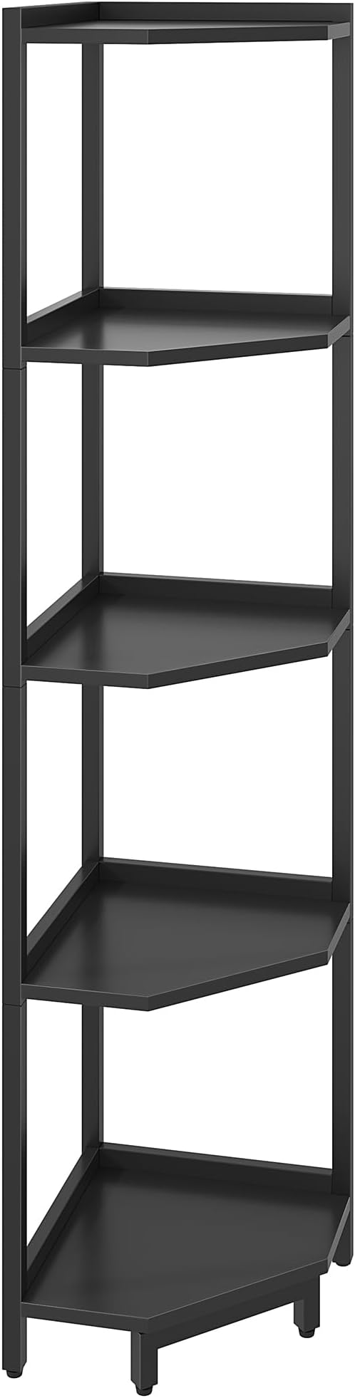 Hzuaneri Corner Shelf Stand, Corner Bookshelf, Storage Standing Shelf Unit with Metal Frame, Plant Stand, Bookcase for Living Room, Home Office, Bedroom, 5-Tier Black CS05906B