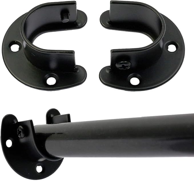 4PCS Heavy Duty Stainless Steel Closet Rod Bracket - 1 Inch Diameter U Shaped Socket Flange Holder End Supports, Black