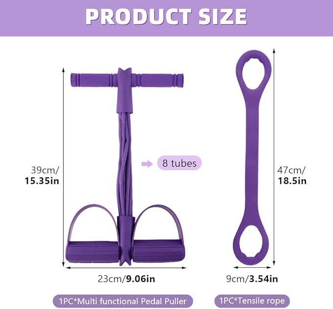 21 Fitness Resistance Bands-6 Tube Pedal Ankle Puller, Multifunction Tension Rope, Pedal Resistance Band with Handle Sit Up Exercise Equipment Home Gym Tummy Trainer for Men Women