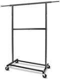 Black Simple Standard Rod Rolling Clothing Garment Rack, Metal Clothes Organizer with Lockable Wheels