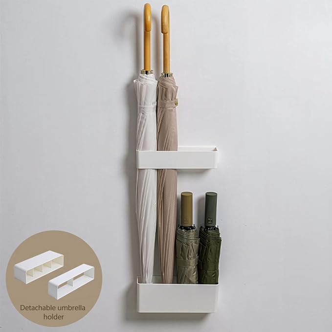Umbrella Stand Holder, Umbrella Wall Mount Holder Indoor Umbrellas Holder Rack No Punching Required Storage Rack for Home Indoor (Color:White)