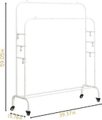 SUOERNUO Garment Rack with Wheels Clothing Rack for Hanging Clothes Multi-functional Bedroom Clothes Rack，White+Double Rods