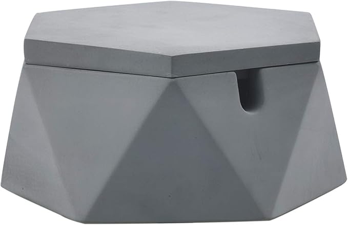 FREELOVE Concrete Ashtray with Lid & Stainless Steel Ashtrays for Cigarettes, Cement Ash Tray Smoking Holder Indoor Smokeless Outdoor Windproof Patio Home Office Cool Decor(Grey, Small)