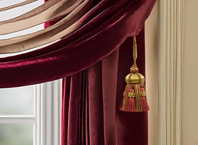 Elegant Hand-Crafted 4" (10cm) Key Tassel, 3 1/2" (8.5cm) Loop Accented with Crown Tassels (Style# KTAX4) Golden Beige Red Multicolor #LX07 (Rust Red, Gold Beige, Red Orange) Pack of 2
