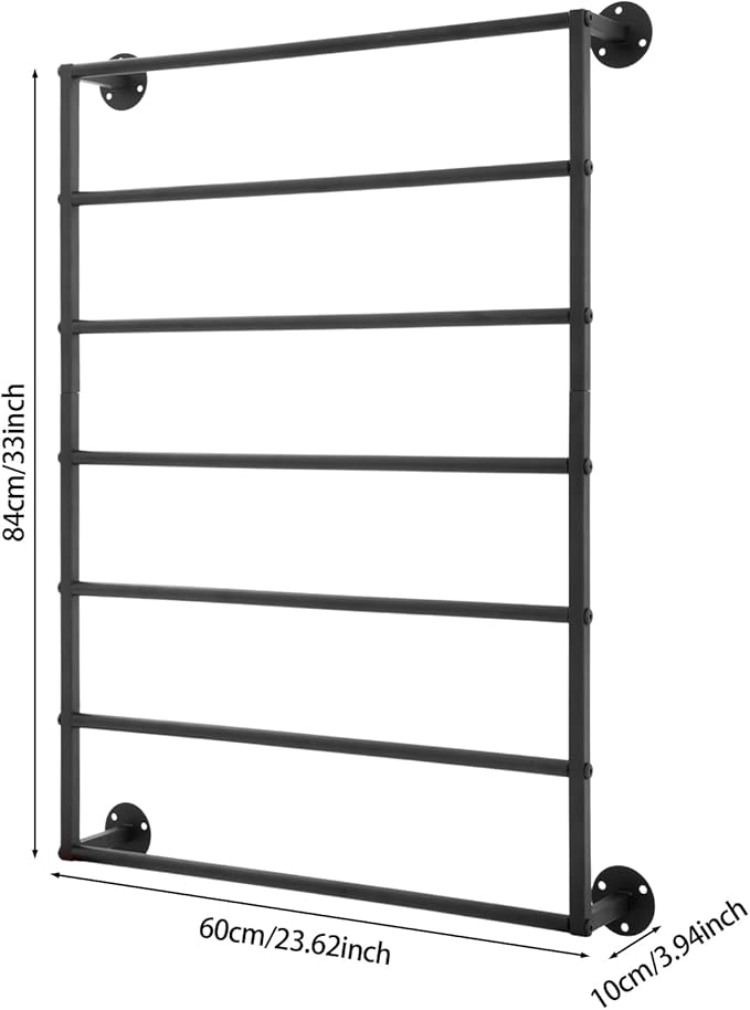 7-tier Wall Mounted Scarf Rack, Scarf Display Rack, Towels Storage Rack, Commercial Hijab Scarf Holder Organizer Space Saving for Retail Stores, Boutiques, Home (Black, 7 Tiers)