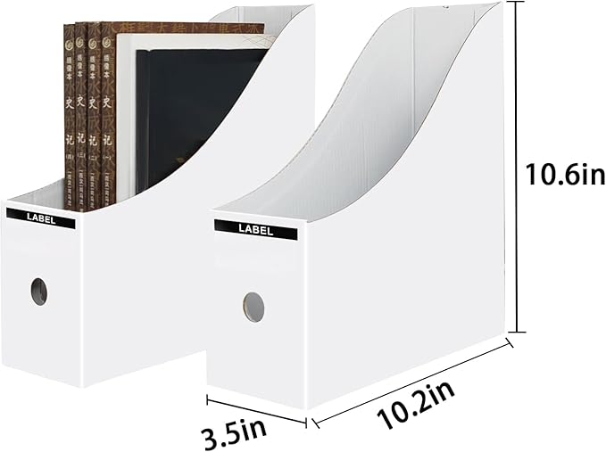 Limitliho 2 Pack White Magazine Holde, Vertical Book Bins for Classroom and Library Use, 10.6'' ×10.2'' ×3.5'' Inch Vertical File Folder Box