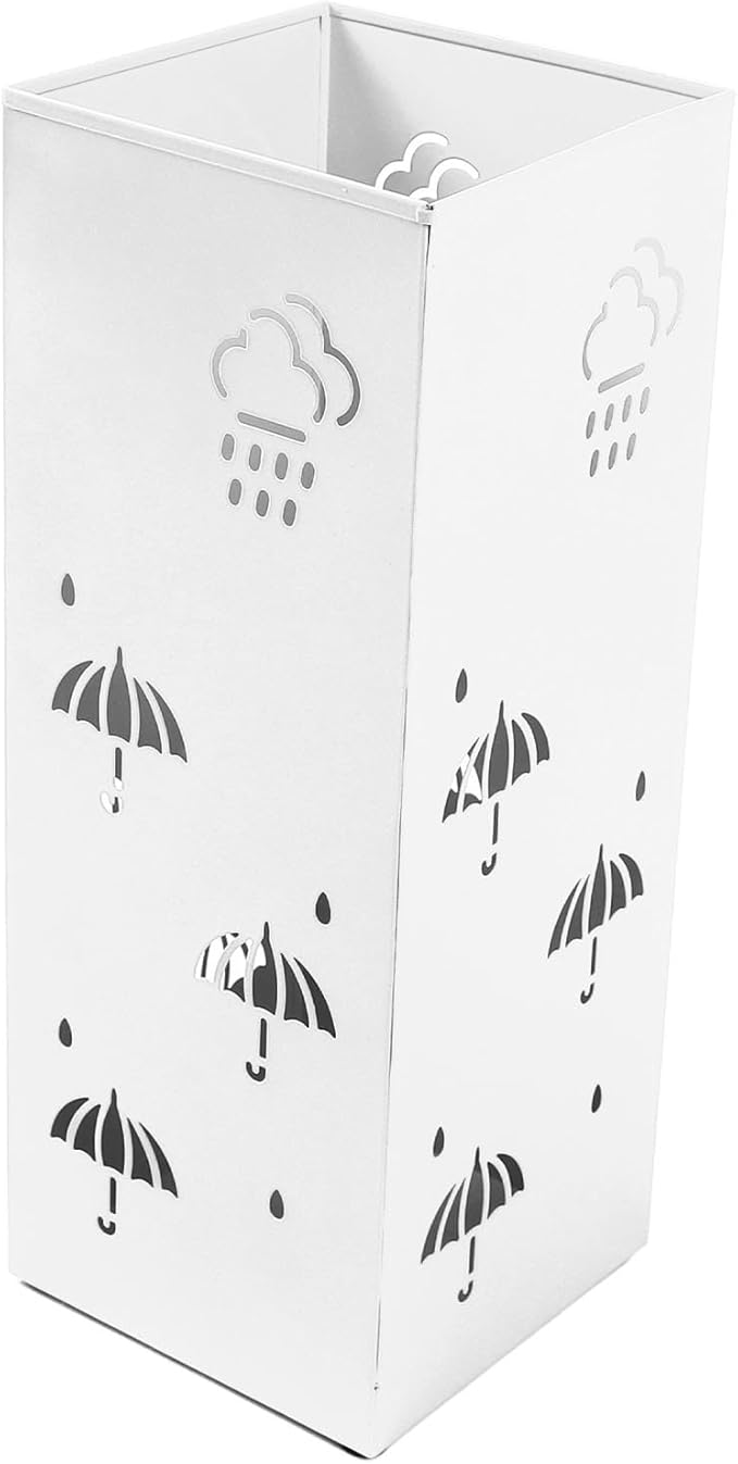 GLOGLOW Nan Metal Umbrella Stand, Carbon Steel, Stylish and Durable Umbrella Holder Bin for Entryway, Home, Office Spaces with 42x16x16cm Ornament (White)