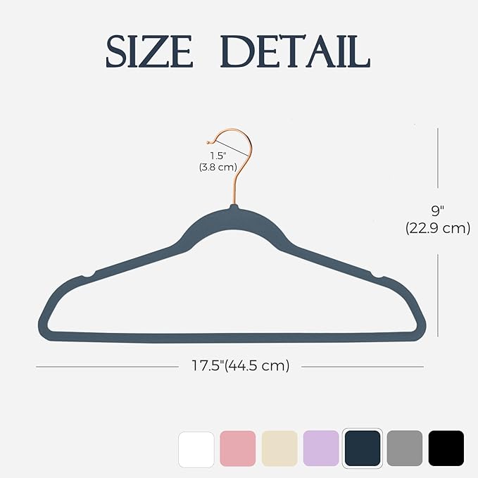 HOUSE DAY Velvet Hangers 60 Pack, Premium Clothes Non-Slip Felt Hangers, Sturdy Navy Blue Men Heavy Duty Coat Hanger, Suit Hanger for Space Saving 360° Rotating Rose Gold Hook