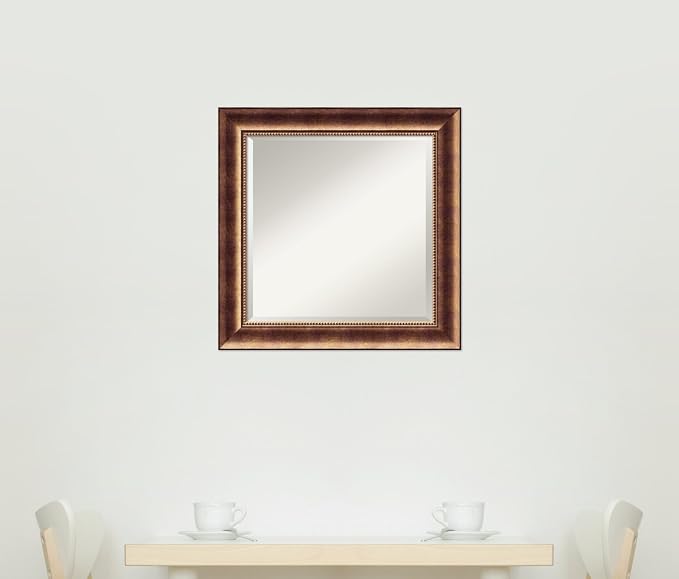 Amanti Art Bronze Wall Mirror 25x25 Manhattan Bronze Square Bathroom Mirror for Wall Decor Living Room, Medium Traditional Wood Frame, Hangs Horizonally and Vertically, Bathroom Decor, Beveled Edge
