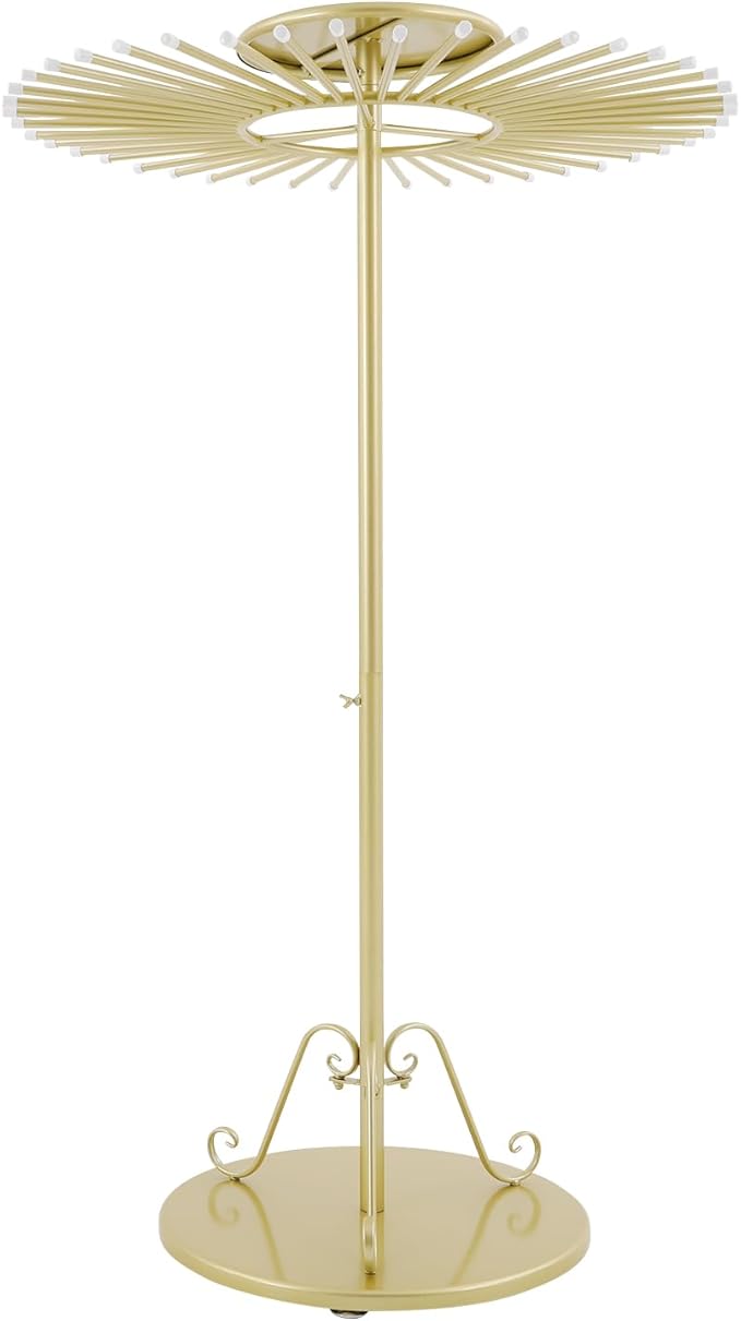 Scarf Display Stand 45-Arm Scarf Holder Organizer Freestanding Scarf Hanger 360° Rotating Rack for Home and Clothing Store (Gold, 45 Rods)