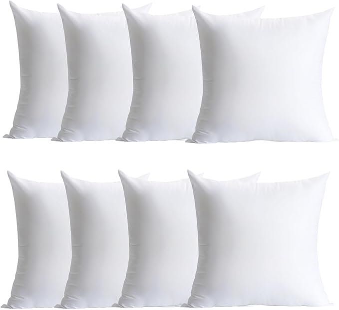 Plush and Durable Throw Pillow Inserts - 16 x 16 inches Set of 8, Hypoallergenic Polyester Fiber Fill - Perfect for Decorative Cushion Covers, Sofa and Bed Accent