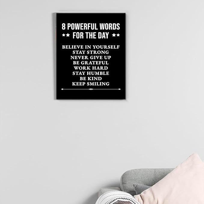 Inspirational Wall Decor, Motivational Canvas Painting Wall Art for Men Teen Boy, Black and White Positive Quotes Posters for Bedroom Living Room Classroom Gym Office (11.5 X 15 Inches, Framed)